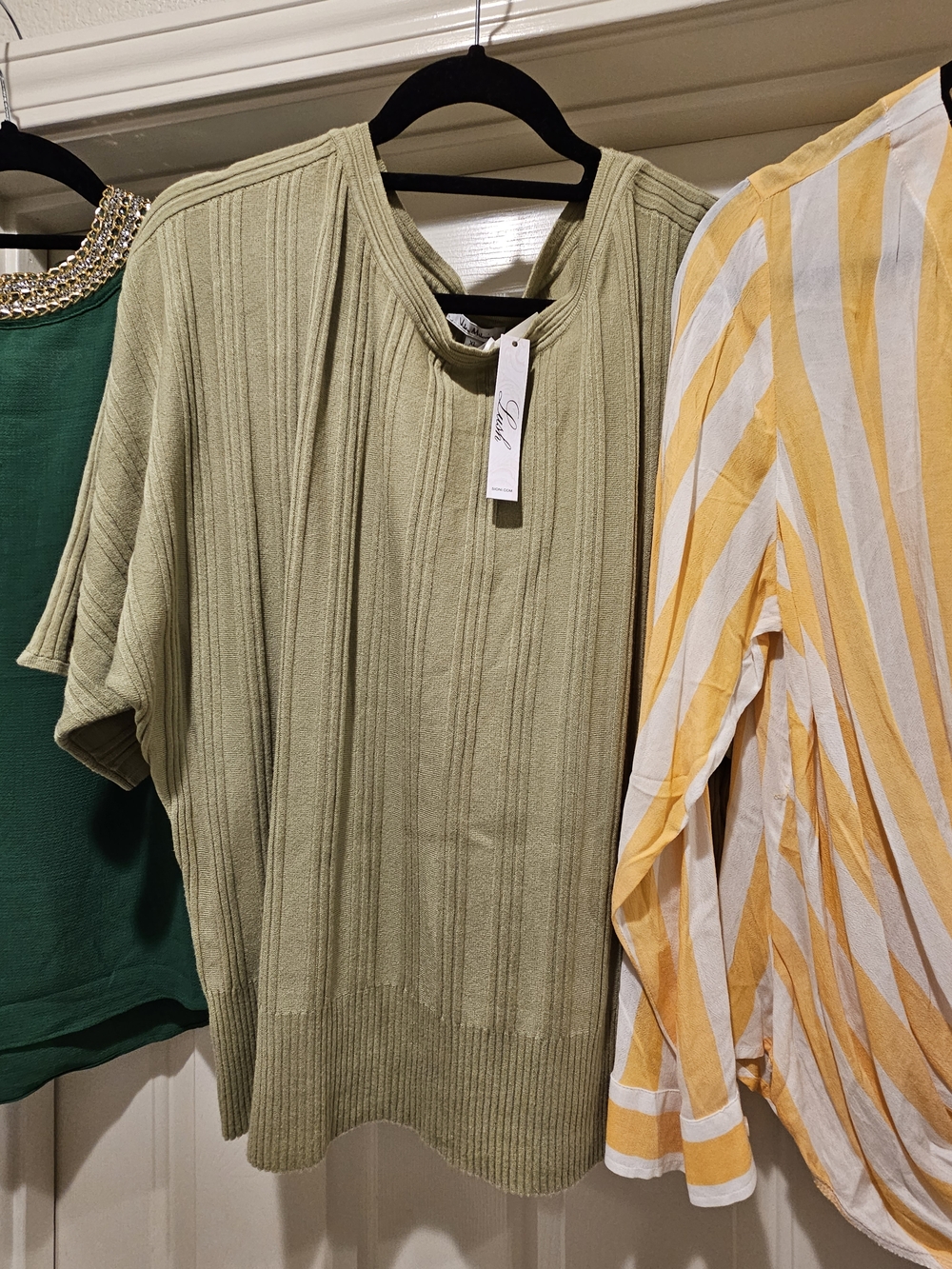 a.n.a Yellow and White Striped Twist-Front Long Sleeve Blouse - Picture 3 of 5